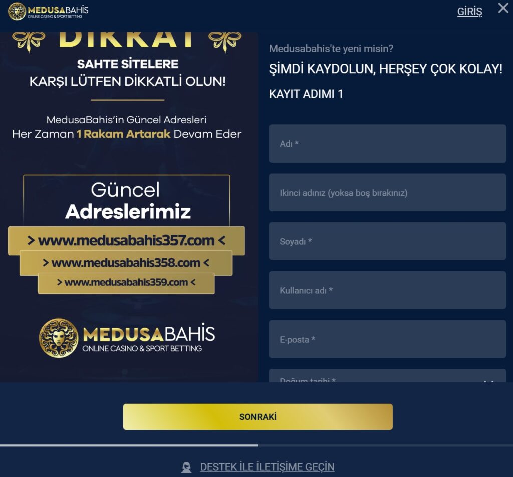 medusabahis üyelik işlemleri